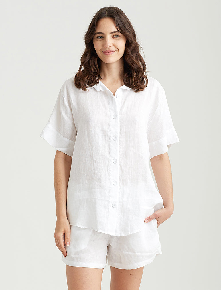 Shady Lady Women's Short Sleeve Button Down and Boxer Pajama Set