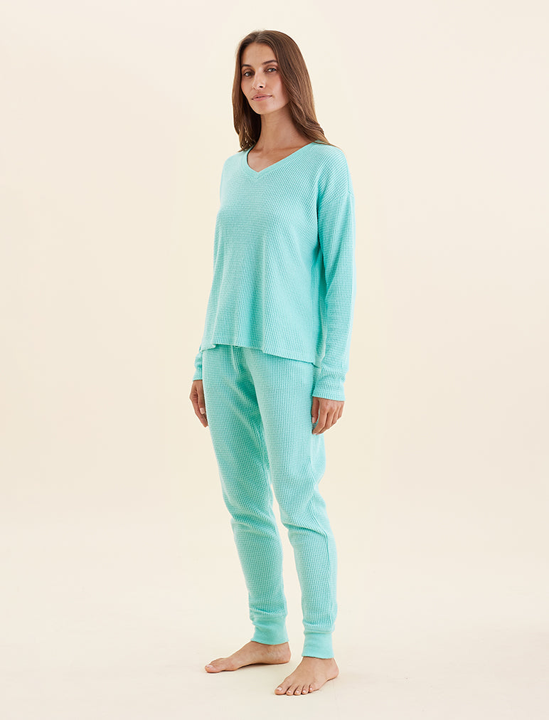 Super Soft Waffle V-Neck LS Top