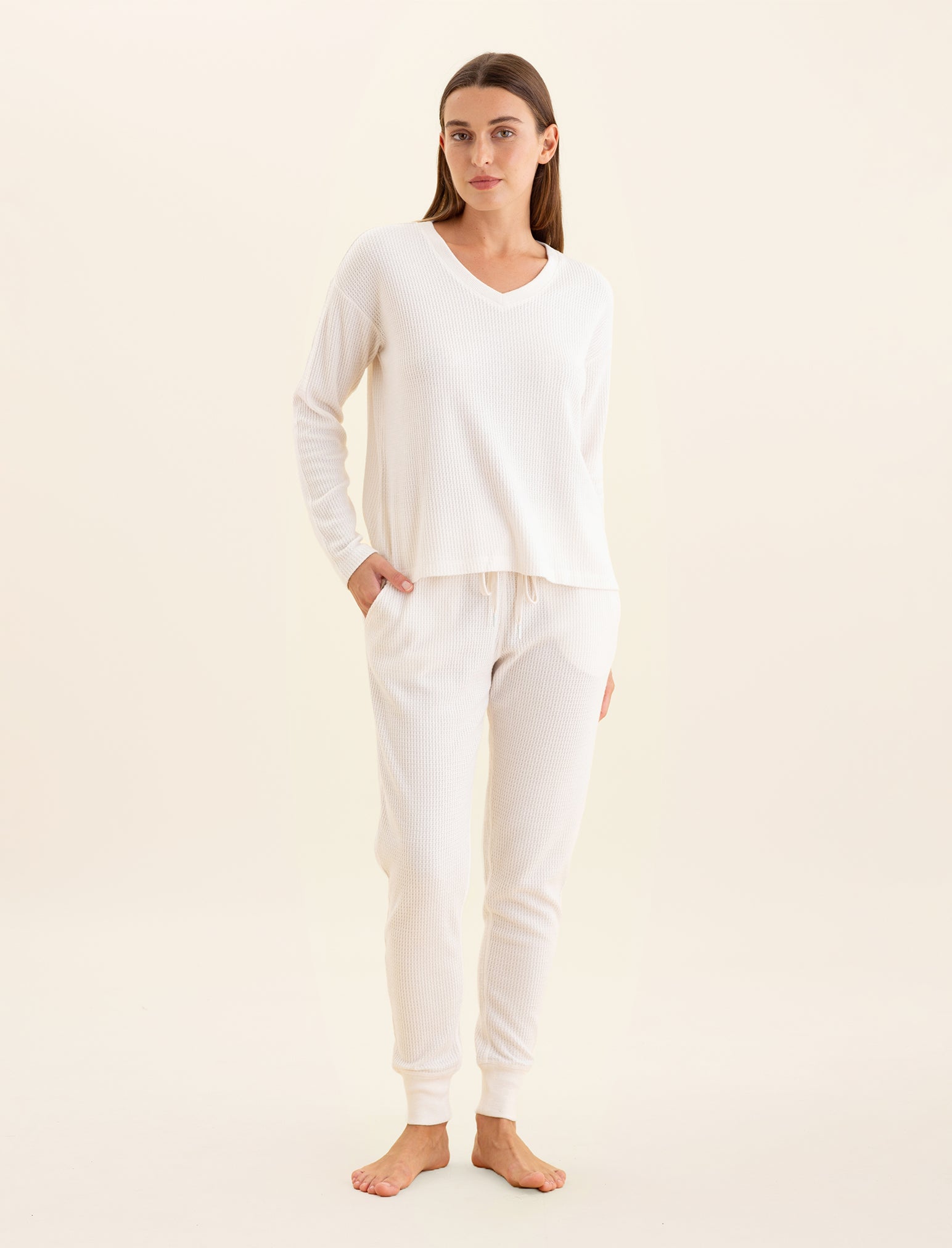 Super Soft Waffle V-Neck LS Top