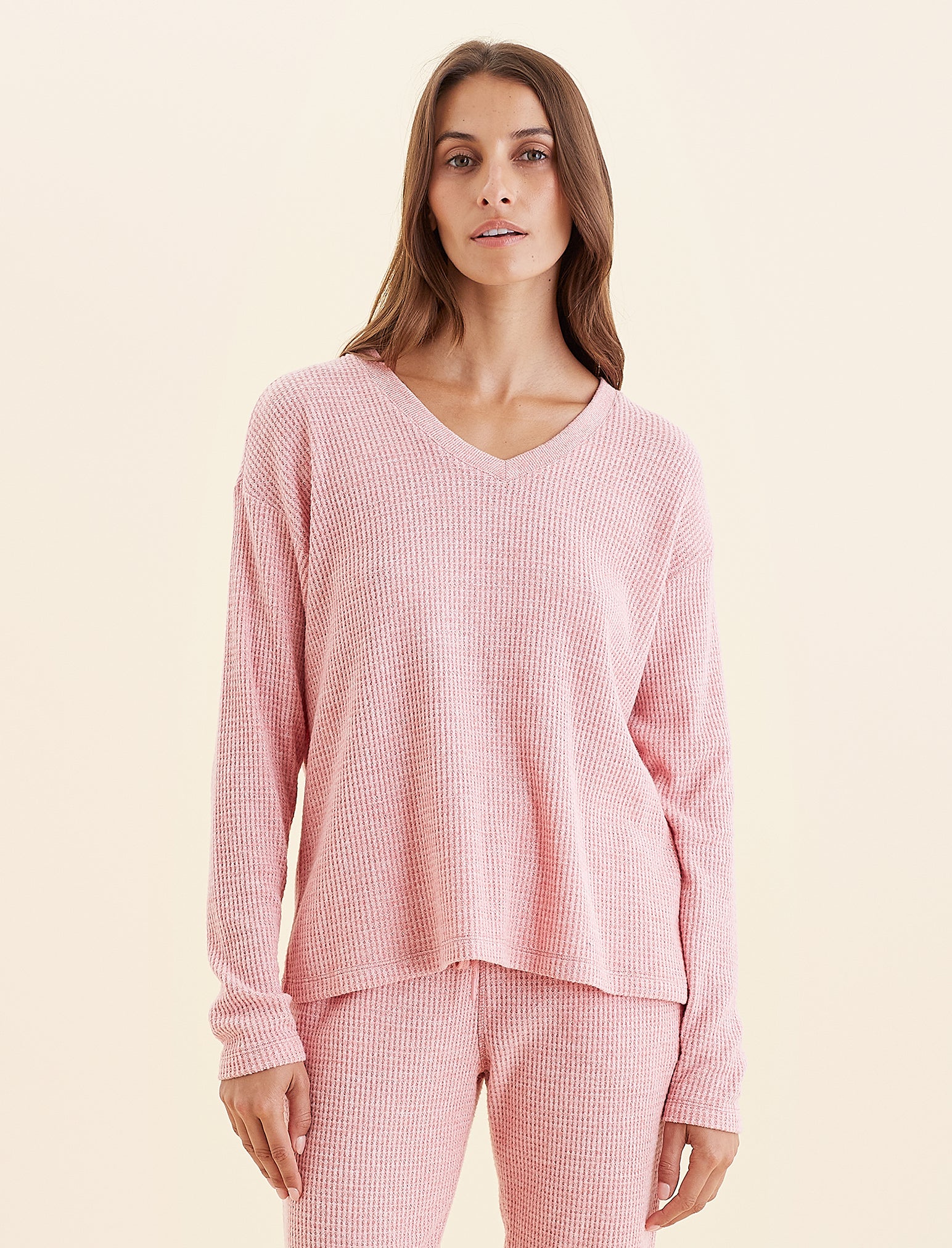 Super Soft Waffle V-Neck LS Top