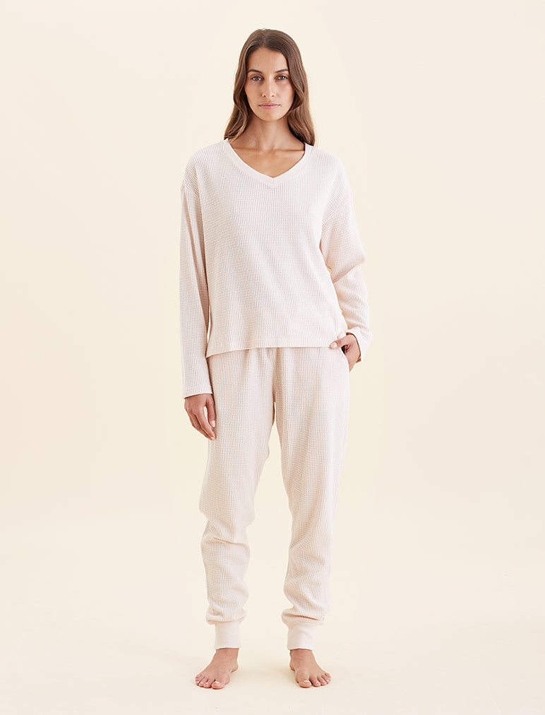 Super Soft Waffle V-Neck LS Top