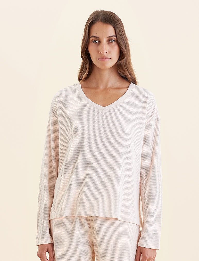 Super Soft Waffle V-Neck LS Top