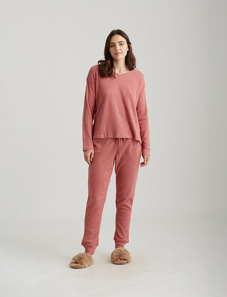 Super Soft Waffle V-Neck LS Top