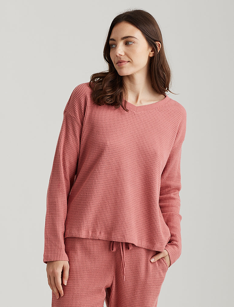 Super Soft Waffle V-Neck LS Top