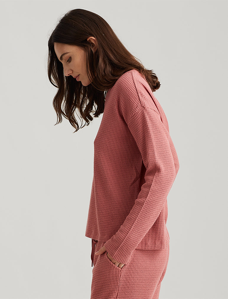 Super Soft Waffle V-Neck LS Top