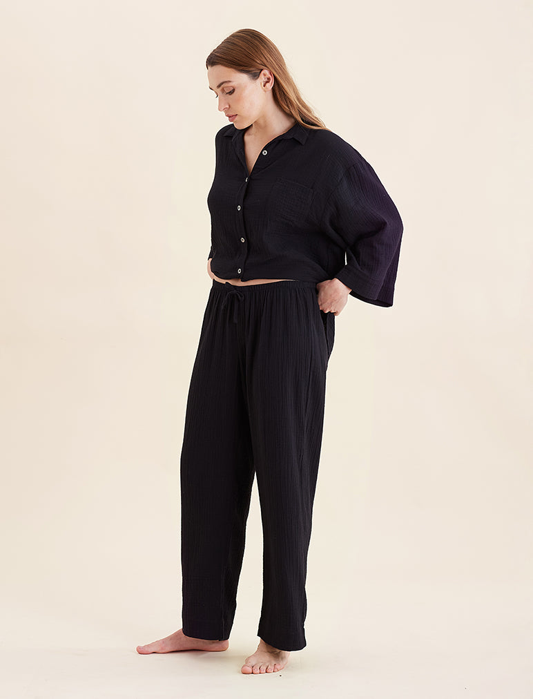 Ashley Textured Cotton Wide Leg Pant