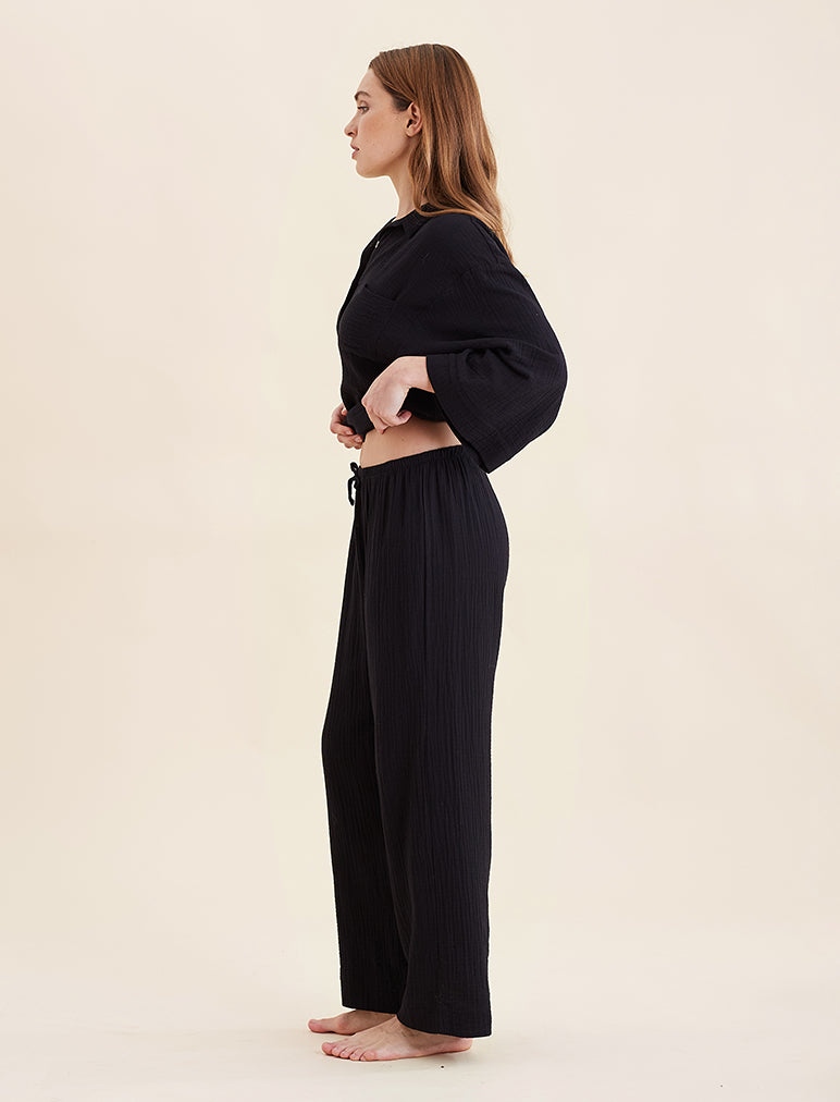 Ashley Textured Cotton Wide Leg Pant