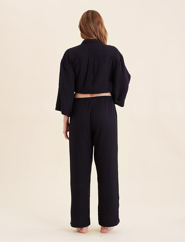 Ashley Textured Cotton Wide Leg Pant