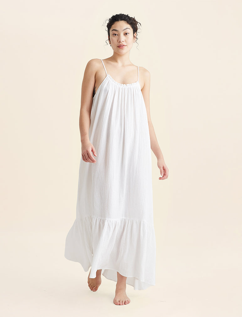 Ashley Textured Cotton Strappy Maxi Nightie