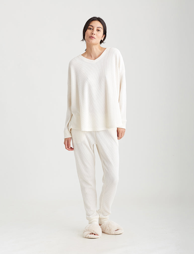 Super Soft Waffle V-Neck LS Top