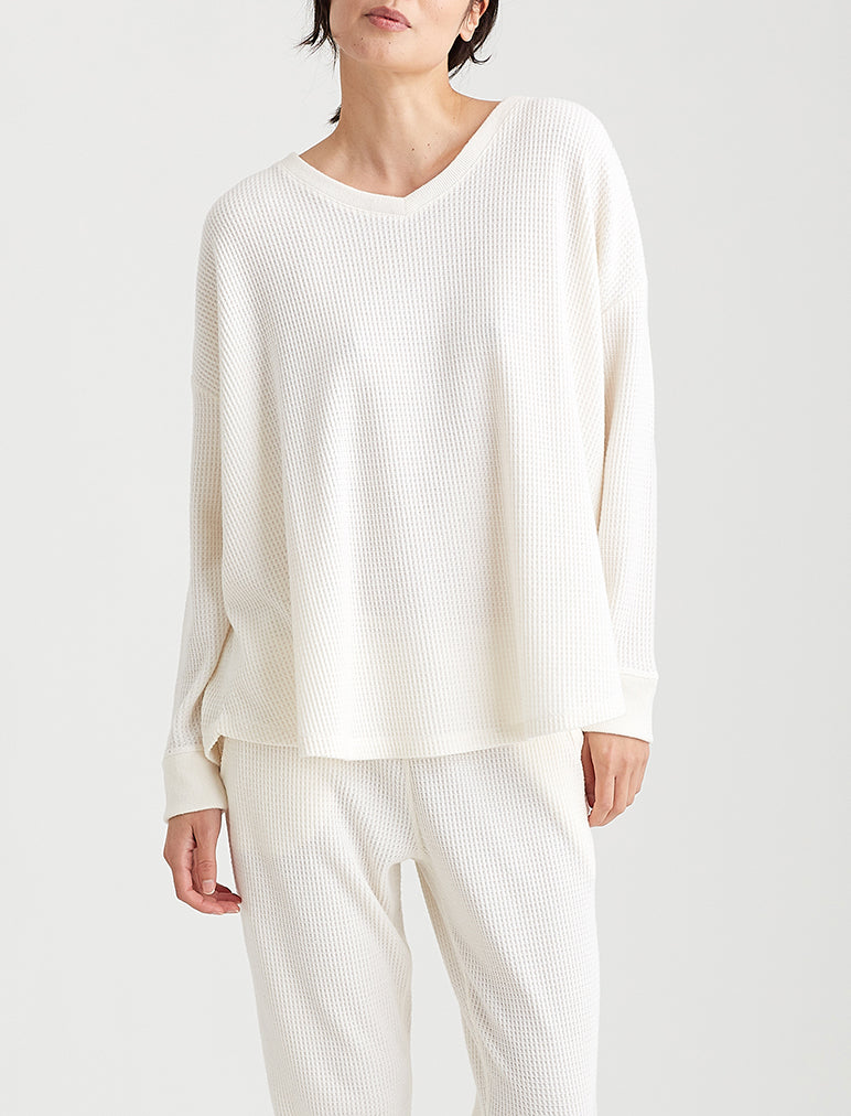 Super Soft Waffle V-Neck Long Sleeve Top