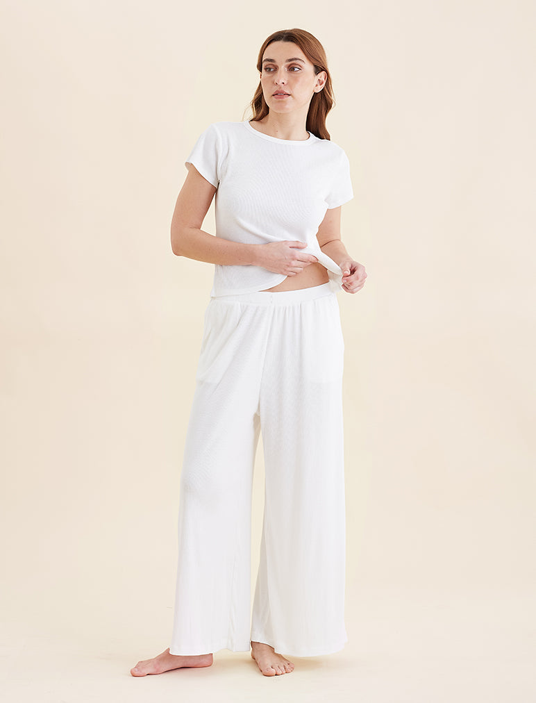 Soft Baby Rib Full Length Wide Leg Pant