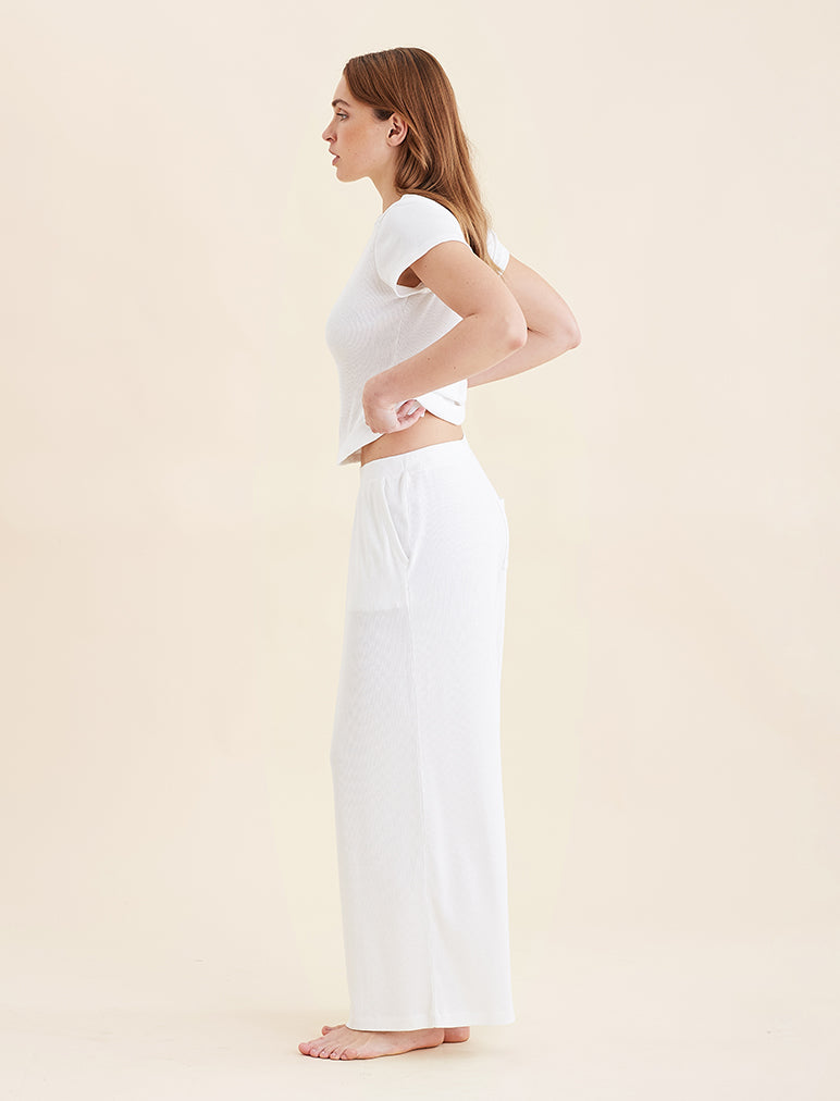 Soft Baby Rib Full Length Wide Leg Pant