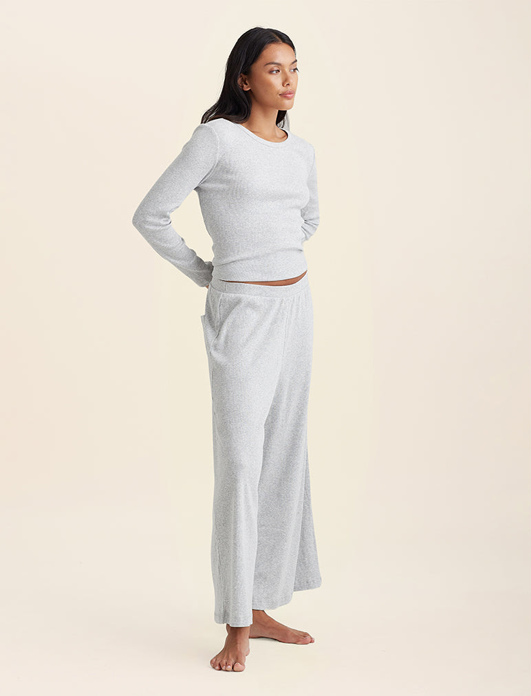 Soft Baby Rib Full Length Wide Leg Pant