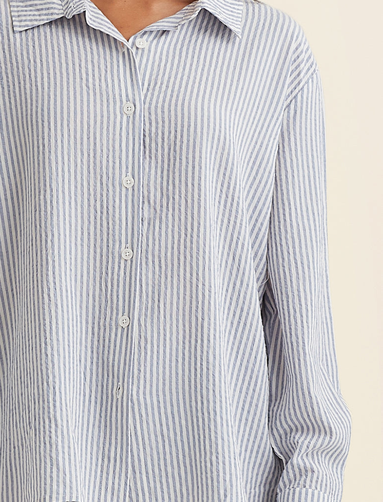 Sabine Seersucker Stripe Boyfriend Shirt