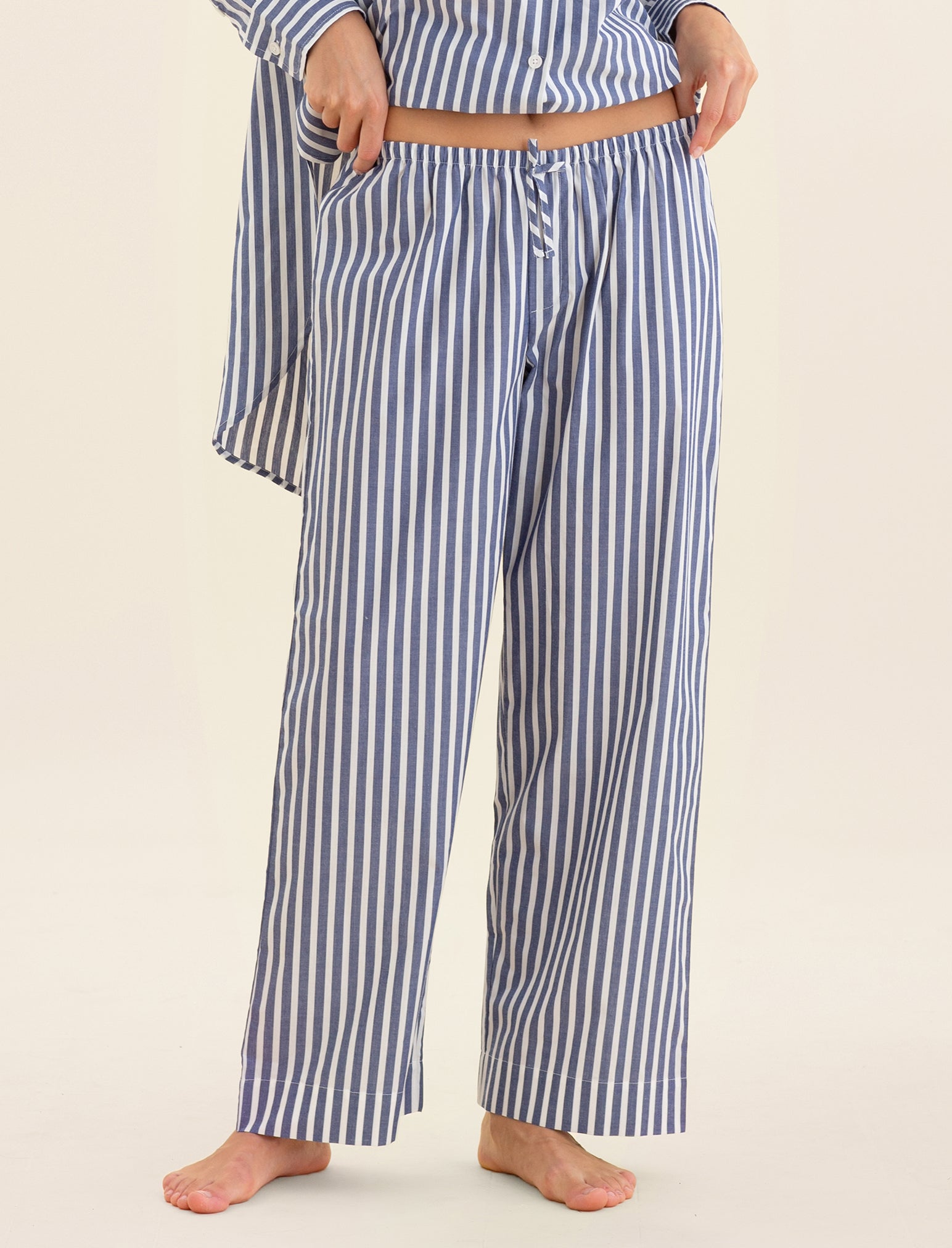 Cotton Stripe Shirting Full Length PJ Set