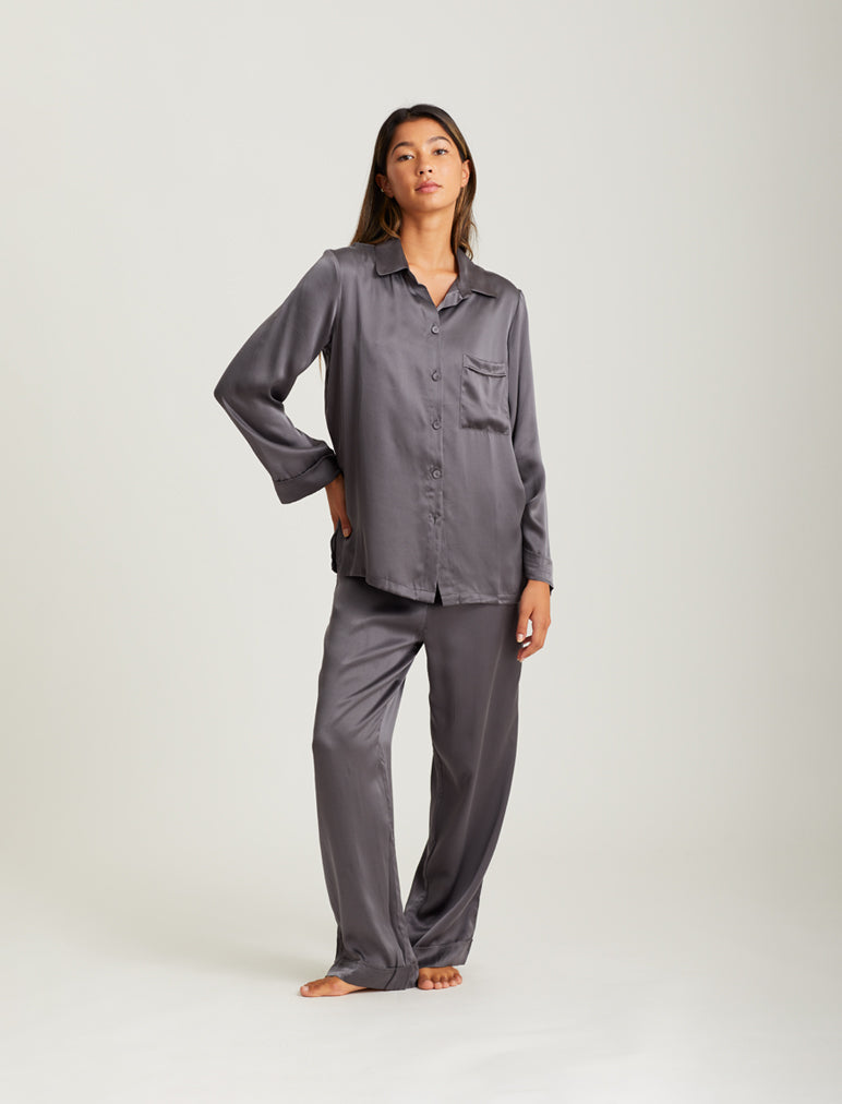 Stripe Print Satin Pajama Set Comfort Short Sleeve Pocket - Temu Canada