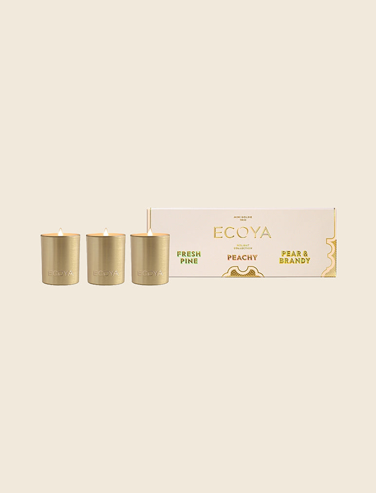 Ecoya Mini Goldie Trio - Fresh Pine, Pear & Brandy, Peachy